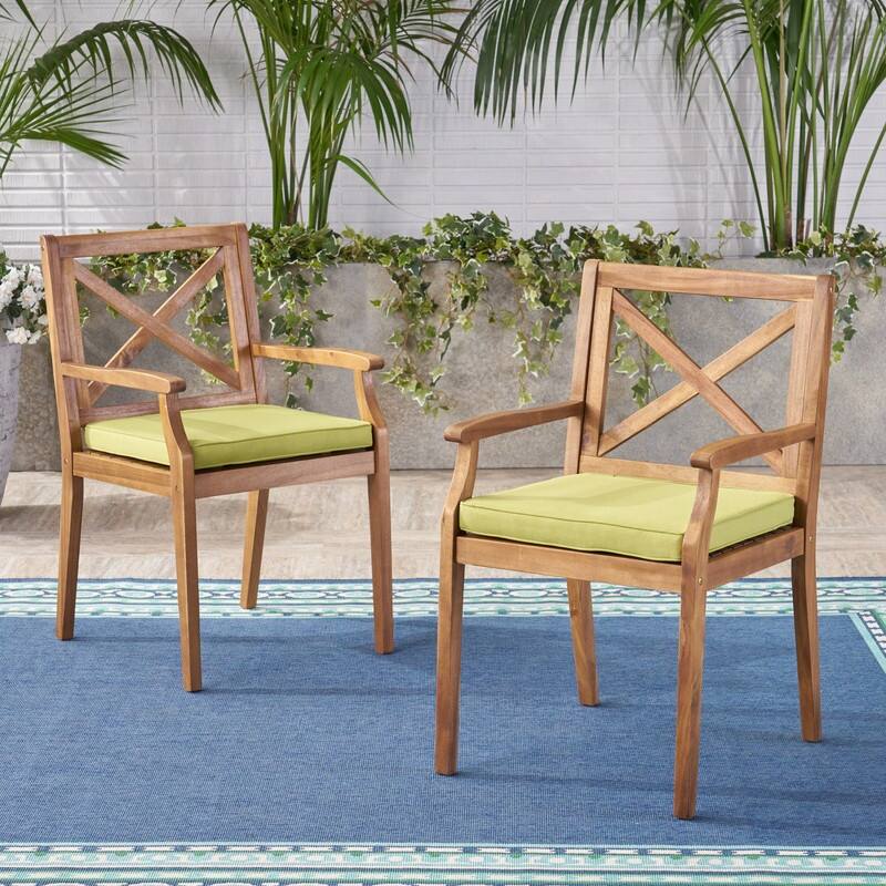 2-Piece Acacia Wood Outdoor Dining Chairs with Cushions for Patio, Garden & Poolside