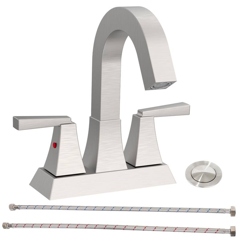 Bathroom Sink Faucet 2-Handle 4 Inch Center-Set Bathroom Sink Faucet,with Overflow Hole and 2 Supply Lines Included - Brushed Nickel