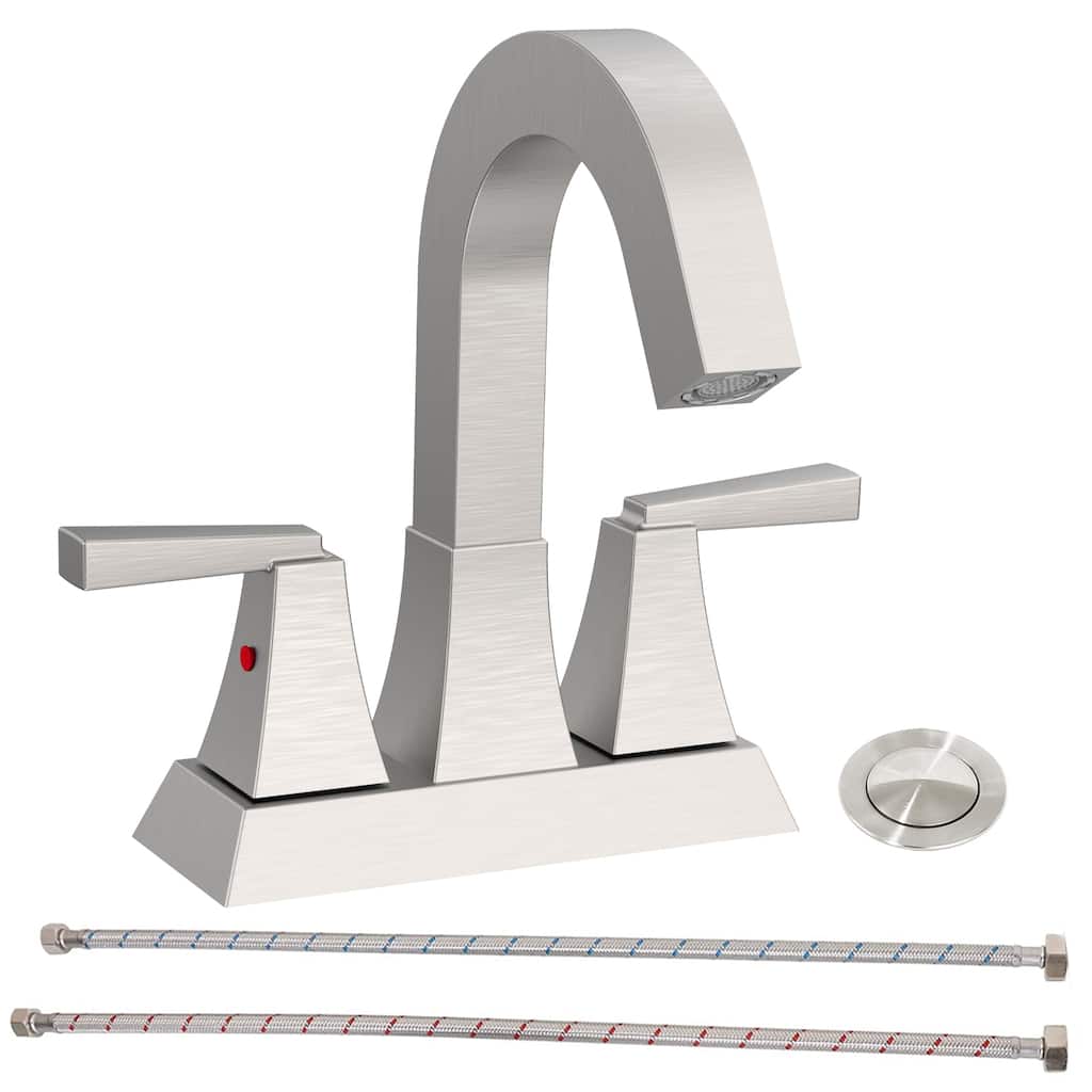Bathroom Sink Faucet 2-Handle 4 Inch Center-Set Bathroom Sink Faucet,with Overflow Hole and 2 Supply Lines Included