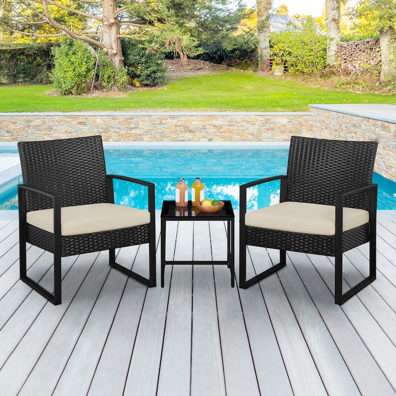 Yaheetech 3-Piece Bistro Set with Rattan Chairs for Patio and Balcony