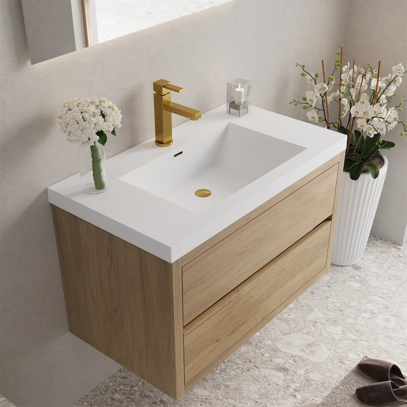 24"/30"/36"Wall Mounted Bathroom Vanity w/ Sink and Soft Close Drawers