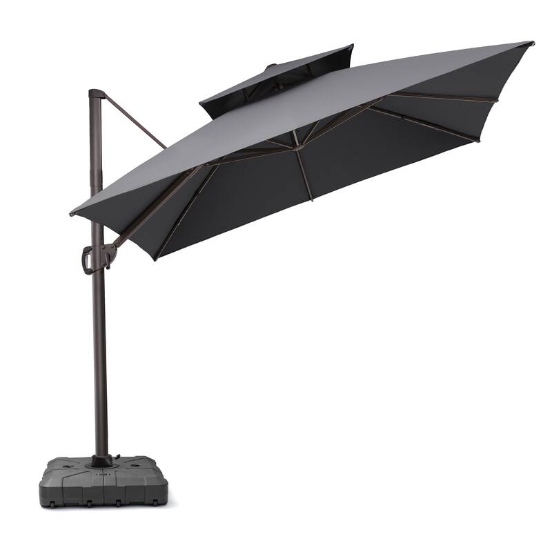 10.5ft Patio Outdoor Double Top Cantilever Offset Umbrella w/base
