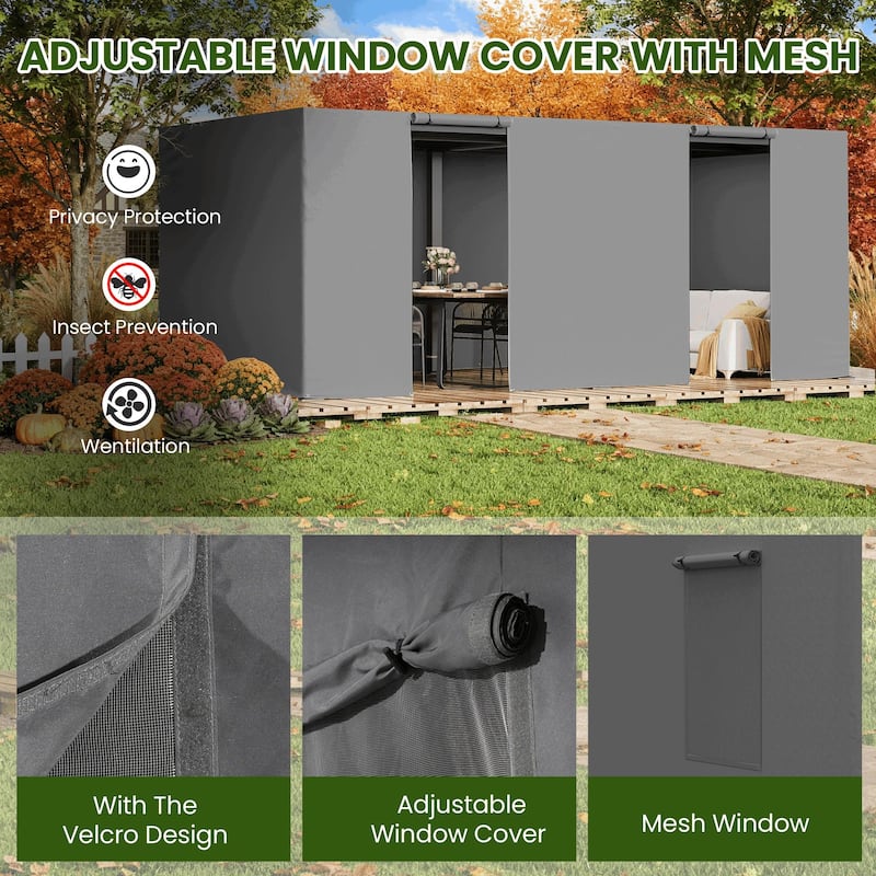 EROMMY Waterproof Pergola Winter Cover with Sidewalls, Mesh Windows and Roll-Up Door, All-Season Weather Enclosure