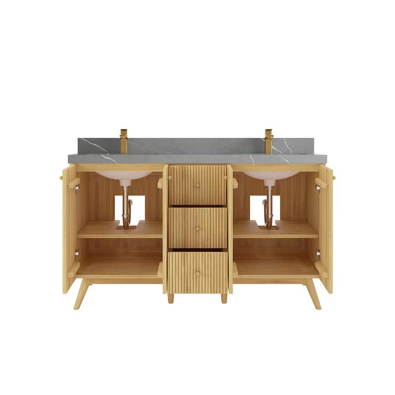Willow Collections 60 in. W x 22 in. D Pasadena Solid Teak Double Sink Bathroom Vanity with Countertop