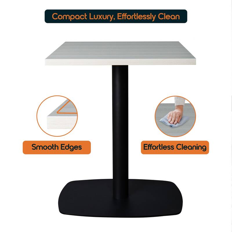 Vail Square Dining Table with 24 in. MDF Tabletop in Black Stainless Steel Square Base Accent Kitchen Table