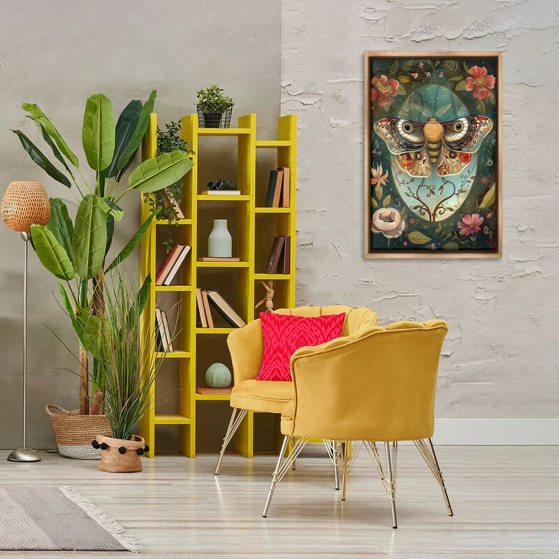 Stupell Ornate Botanicals & Moth Framed Floater Canvas Wall Art Design By The Dutch Lady