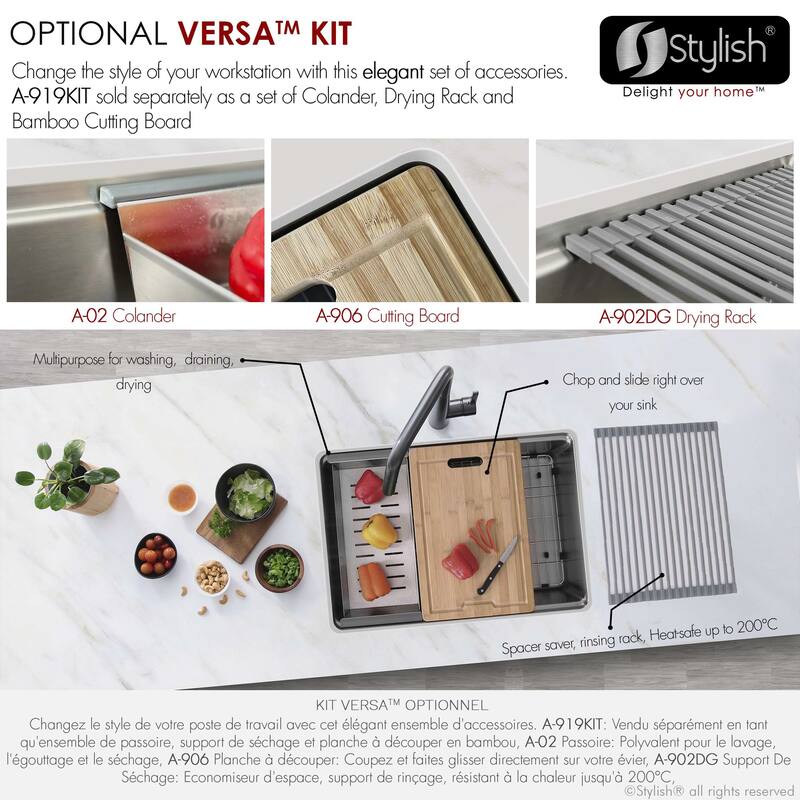 Dual-Mount Stainless Steel Workstation Kitchen Sink built in Accessories