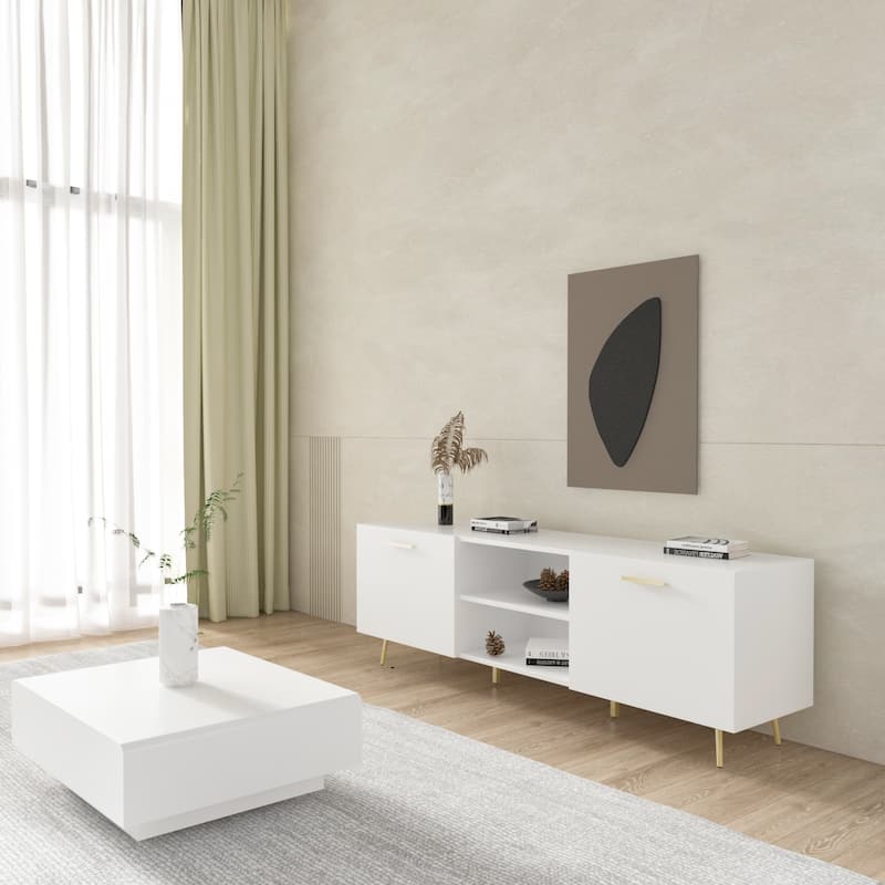 Timechee TV Stand for TVs up to 73"(Brown/White) - White