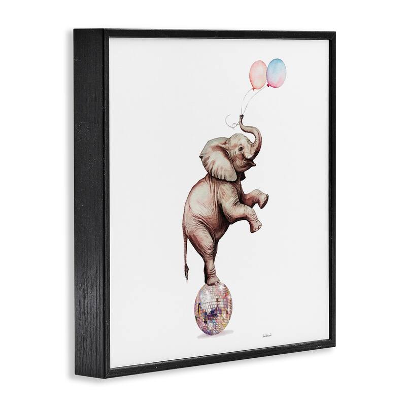 Stupell Elephant & Balloons Disco Framed Giclee Art Design By Amanda Greenwood