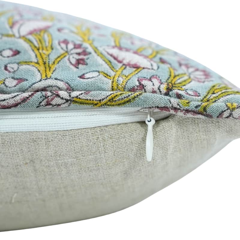 Fabdivine Handmade Floral Block Print Soft Pure Linen Fabric Pipine Pillow Cover Decorative Cushion Case