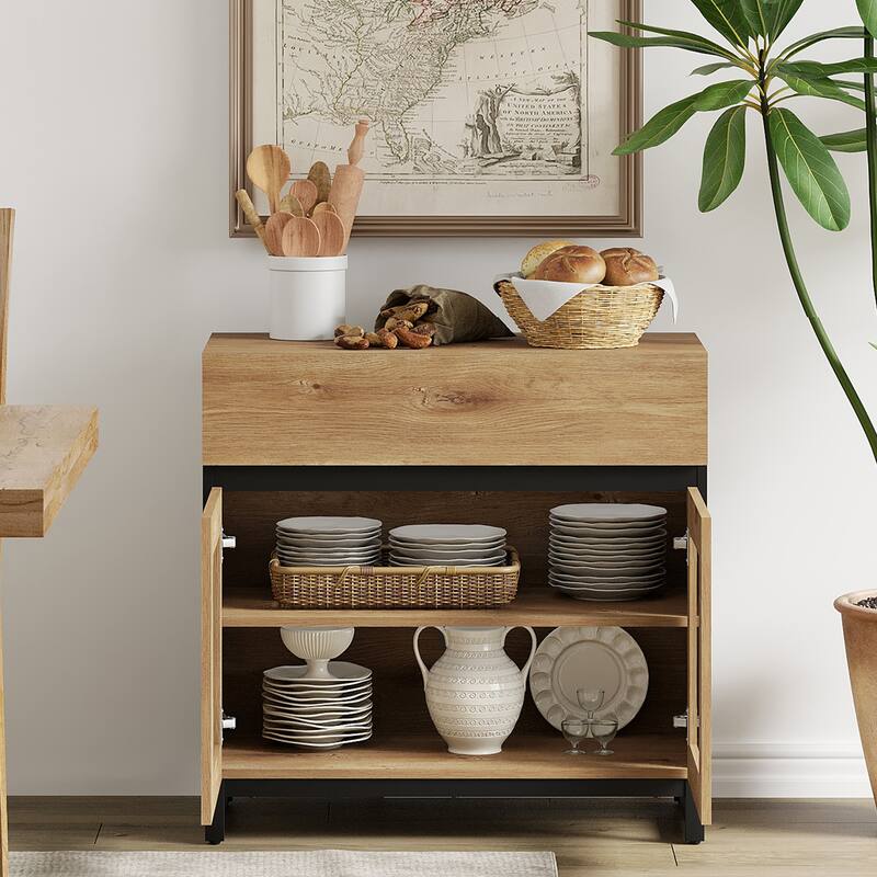 WAMPAT Multifunctional Sideboard Buffet Cabinets with 6 Glass Doors and Drawers, Modern Sideboard, Coffee Bar Storage Cabinet