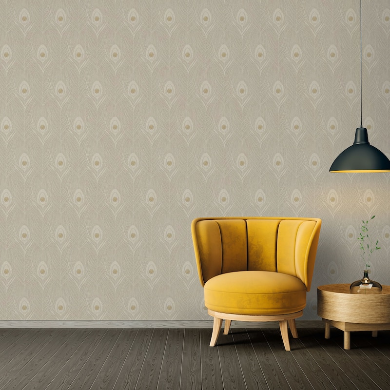 Galerie Wallcoverings Absolutely Chic Peacock Feather Motif Vinyl on Non-woven Wallpaper Roll