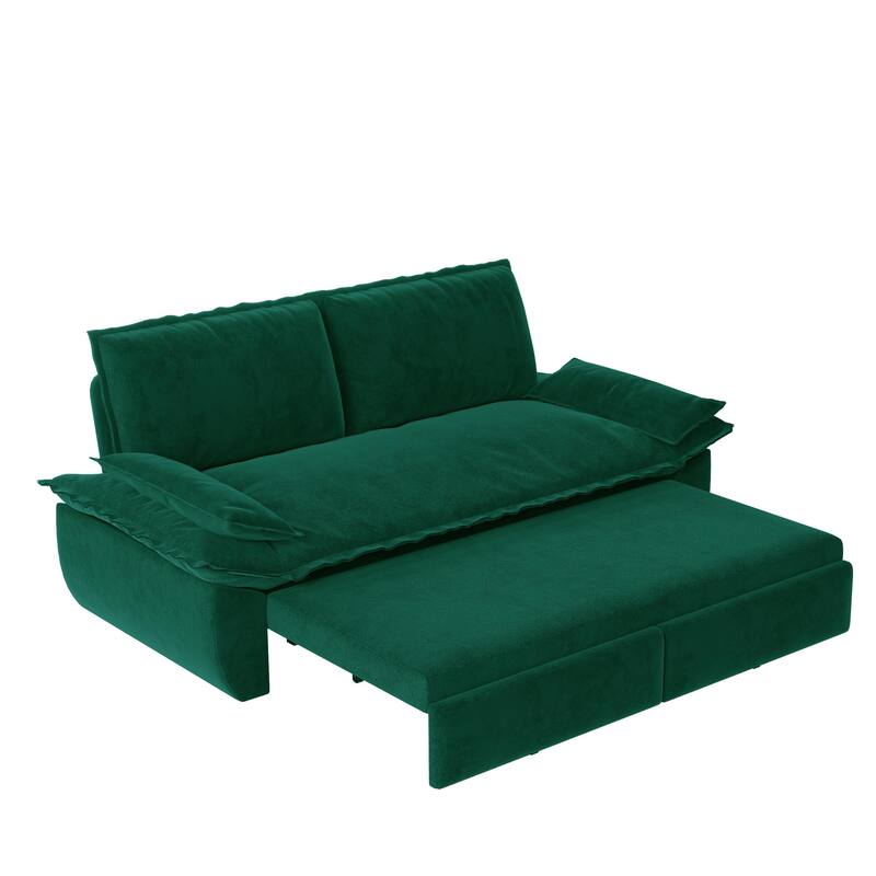 3-in-1 Convertible Velvet Sofa Bed, Pull-Out Queen Sleeper Bed, Chaise Lounge Sofa Daybed, Easy-to-Assemble