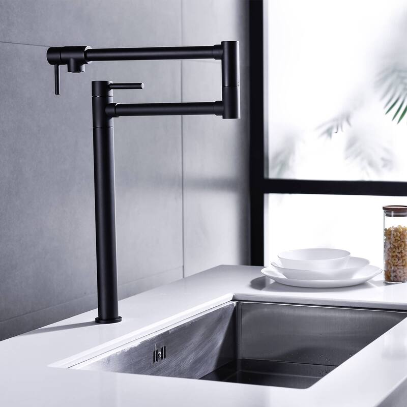 Kitchen Pot Filler Faucet Deck Mounted Double Joints Free Rotating Modern Countertop Retractable Commercial Single Hole Tap