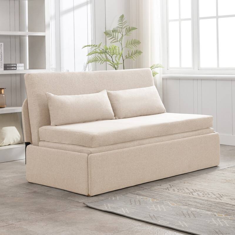 Mixoy Linen 2-in-1 Convertible Sofa Bed,Twin/Queen Pull Out Sleeper Sofa with Mattress,Cushions