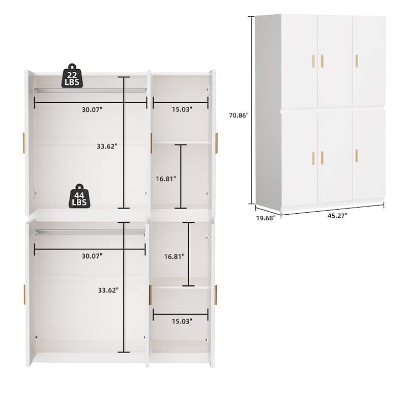Meyreso White Minimalist Modular Wardrobe Closet with Drawers, Convertible Stacking Armoire - N/A