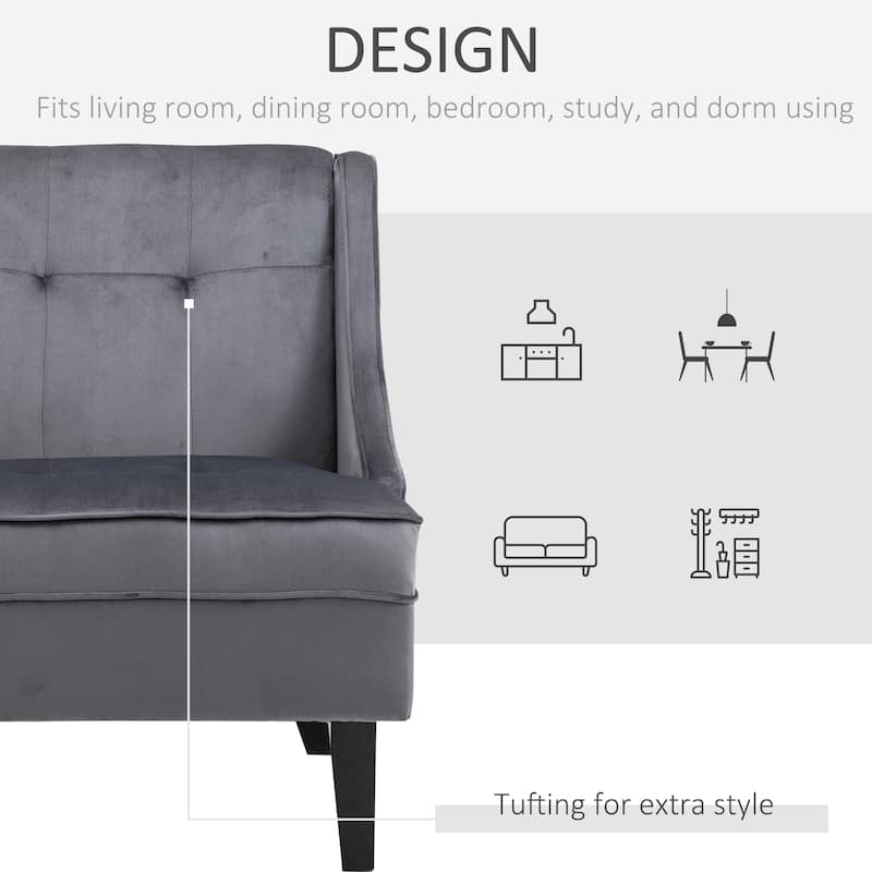 HOMCOM Tufted Single Sofa Chair with Rubber Wood Legs, Thick Padding Mid-Back, and Wings for Living Room