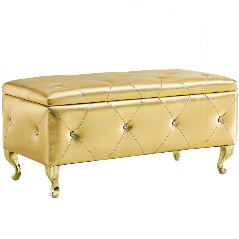 Upholstered Storage Ottoman Bench - Gold - Medium