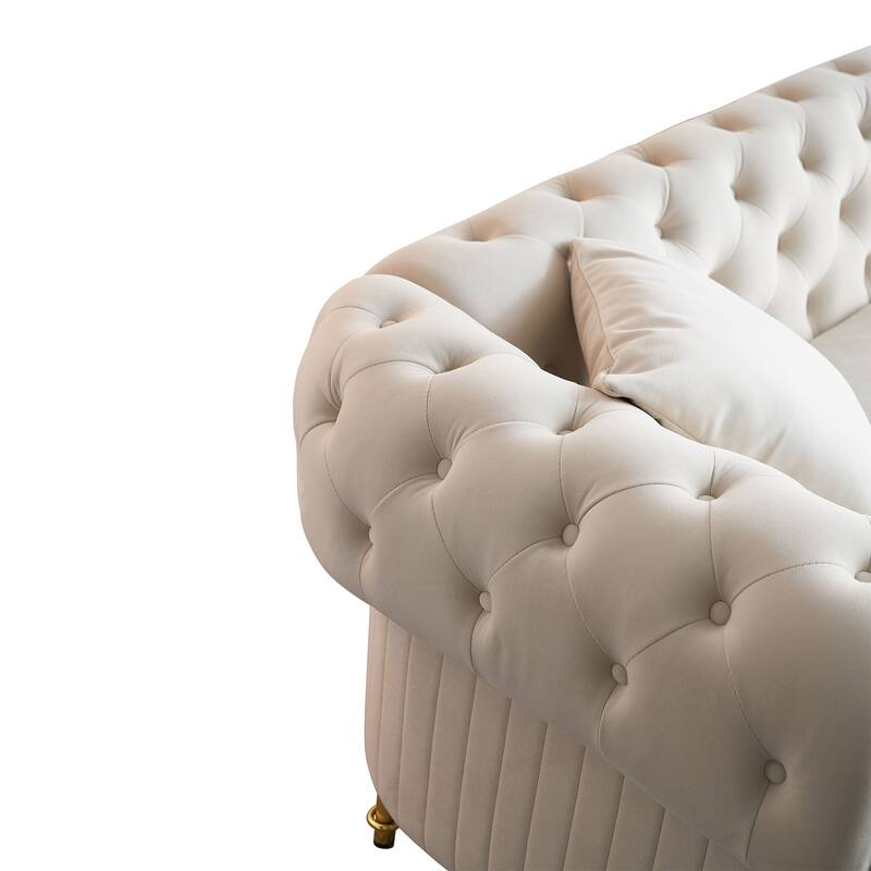 Oversized Chesterfield Tufted Sofa, Velvet Upholstered 3 Seater Sofa, Deep Seat Sofa with 2 Toss Pillows for Living Room