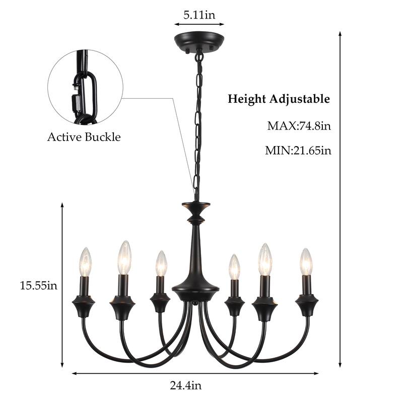 6-Light Modern Chandelier , Farmhouse Candle Chandelier for Dining Room Living Room Bedroom Kitchen - W24.4"x H15.55"