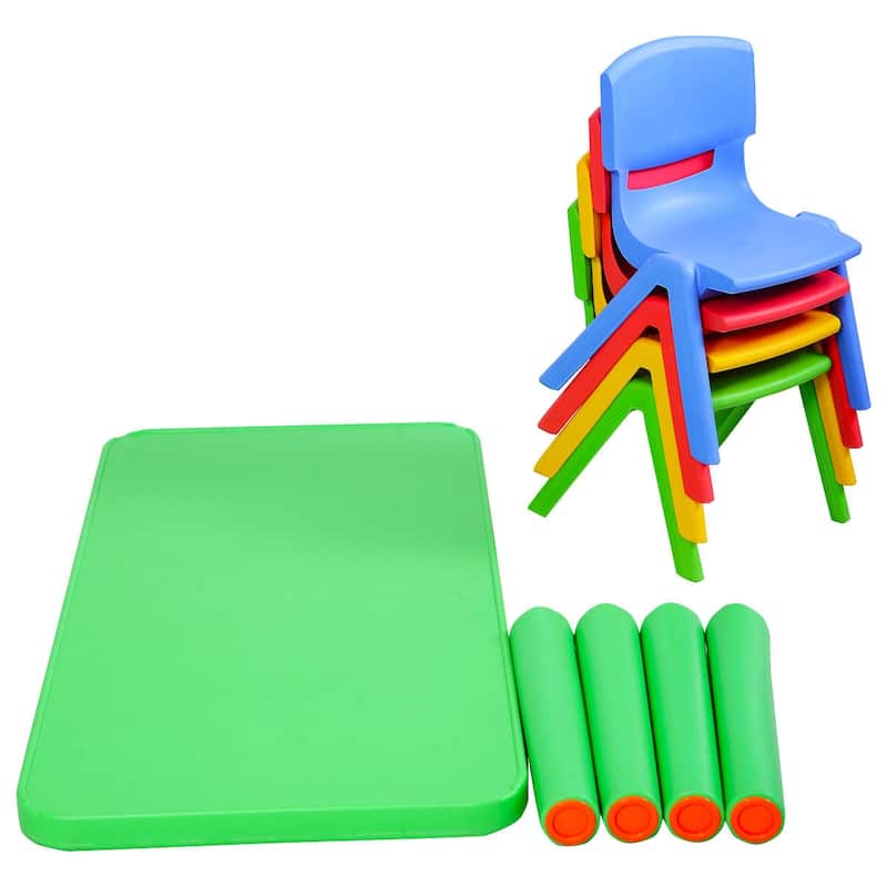 Costway Kids Plastic Table and 4 Chairs Set Colorful Play School Home