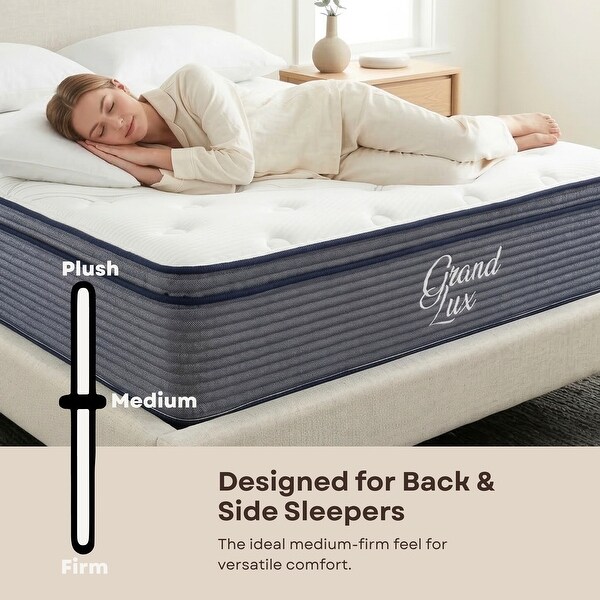GrandLux Medium 14-inch Memory Foam Hybrid Mattress in a Box - On
