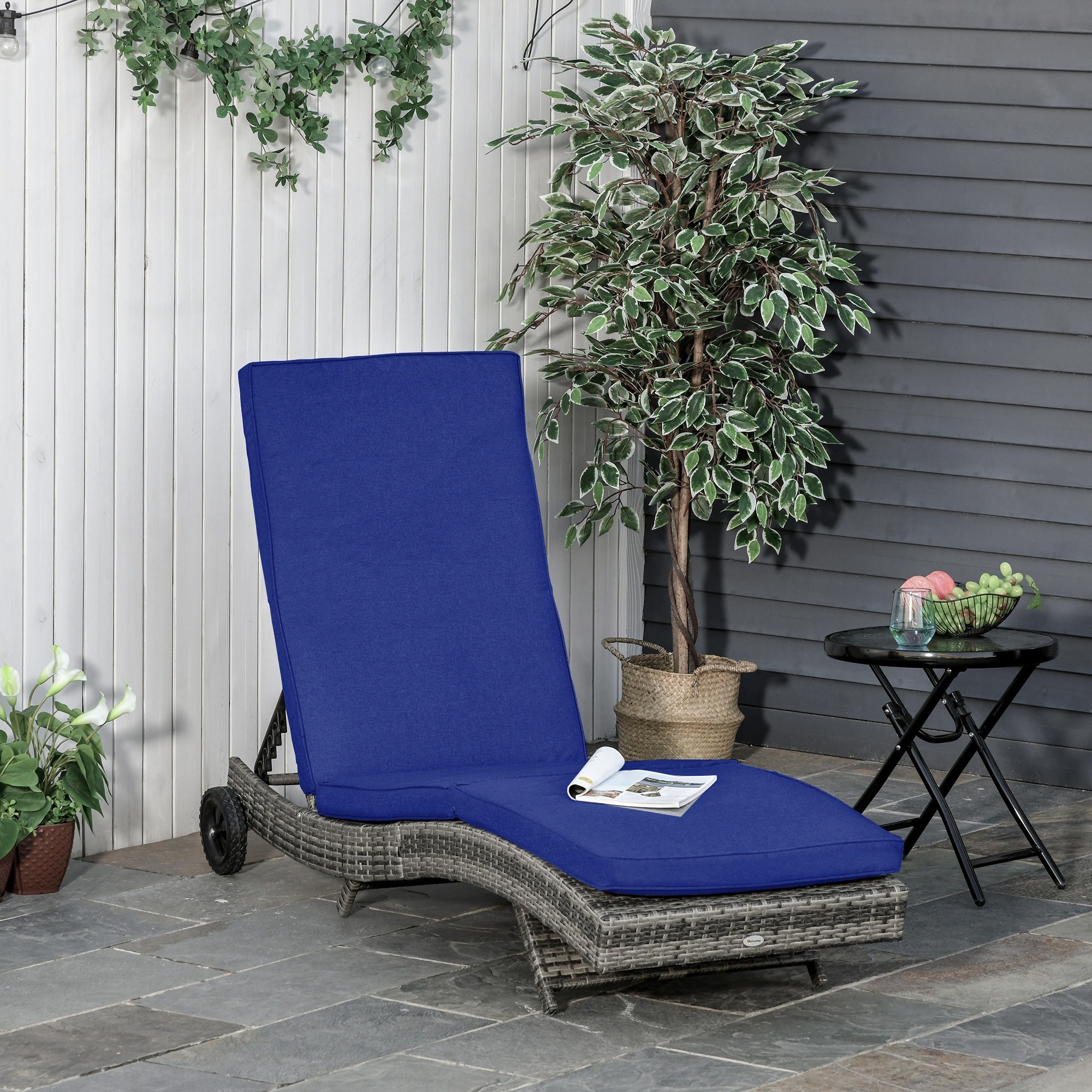 Outsunny S Shape Patio Rattan Single Lounge with Dark Blue Cushions