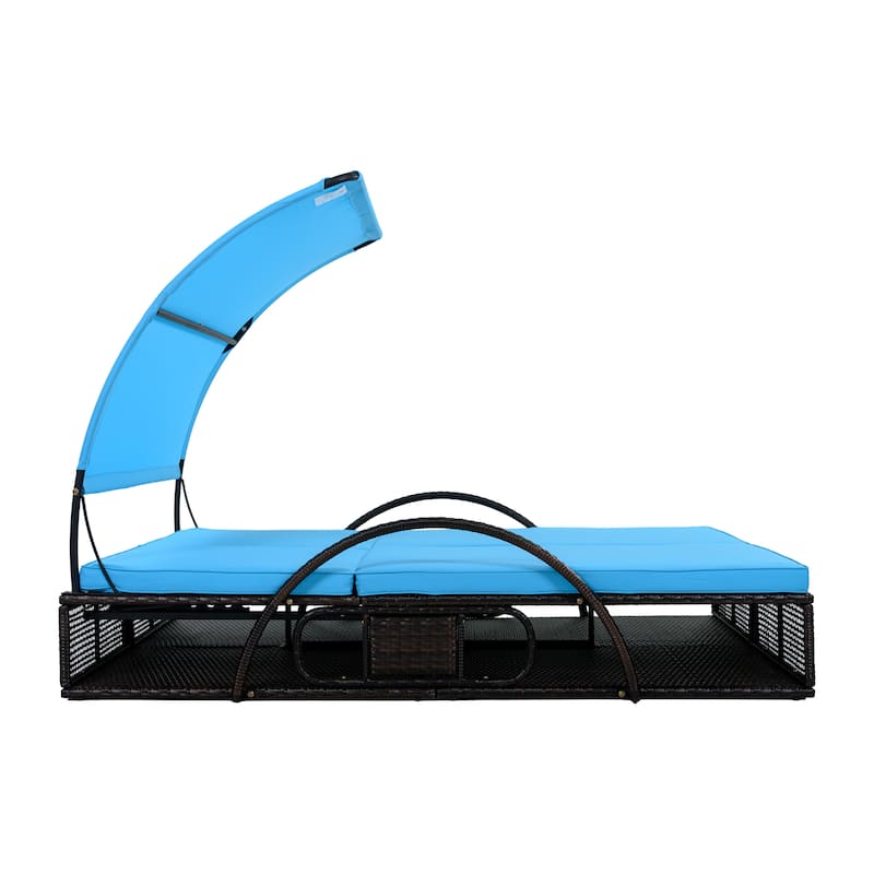 Outdoor Steel Frame Sun Lounger with Adjustable Backrest,Patio Double Sunbed