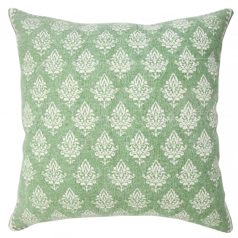 Handwoven Damask Cotton Throw Pillow Cover - 20" - Green and White