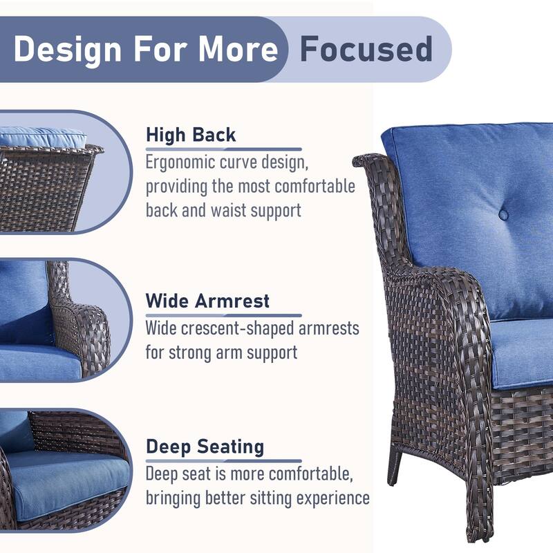 Outdoor Sofa with 2 Swivel Chair and Glider Sofa - Blue cushion - Brown