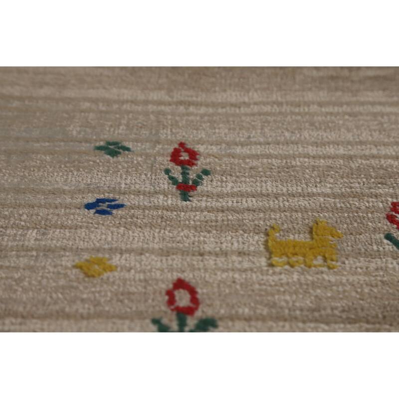 Hand Knotted Oriental 100% Wool Carpet Tribal Tribal Beige & Ivories Gabbeh Area Rug - 12' 5'' X 9' 3''