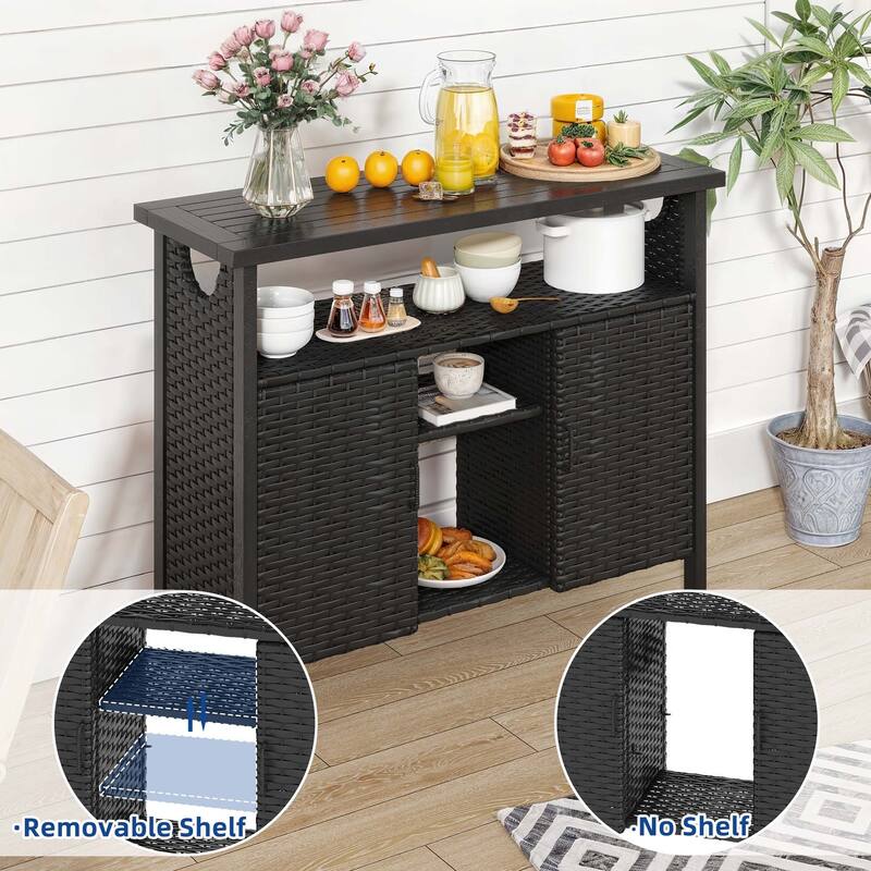 Moasis Wood and Wicker Outdoor Sideboard Storage Cabinet with Adjustable Shelves