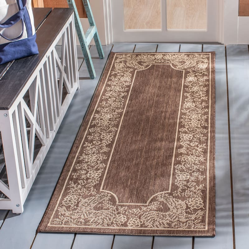 SAFAVIEH Courtyard Terry Indoor/ Outdoor Waterproof Patio Backyard Rug - 2'3" x 10' Runner - Chocolate/Natural