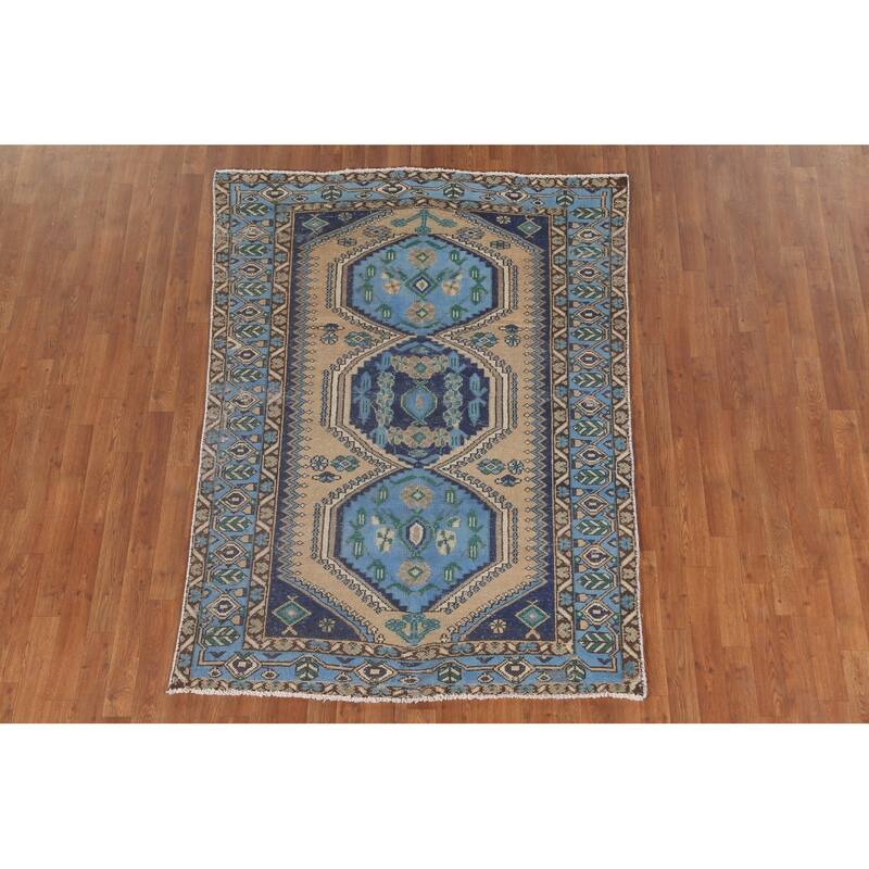 Bakhtiari Persian Vintage Area Rug Hand-Knotted Geometric Wool Carpet - 4'7"x 6'6"