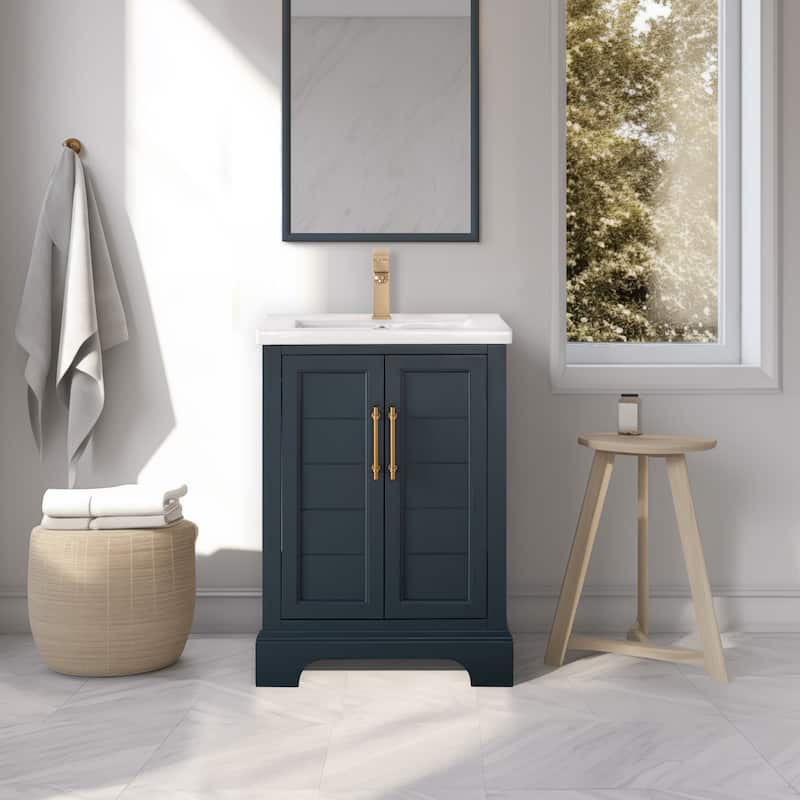 Vanity Art 24" Single Sink Bathroom Vanity with Ceramic Sink & Top - Vintage Spruce Blue