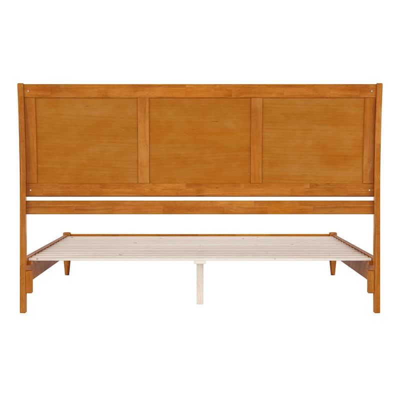 King Size Wood Platform Bed - Low Profile Sleigh Design with USB Ports - Modern Bedroom Furniture