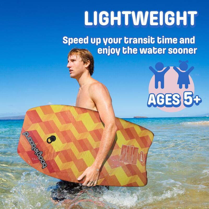 Wham-O 33" Body Board for Beach, Lightweight Boogie Boards with EPS Core, Fiber Clad Bodyboard with Wrist Leash - Yellow