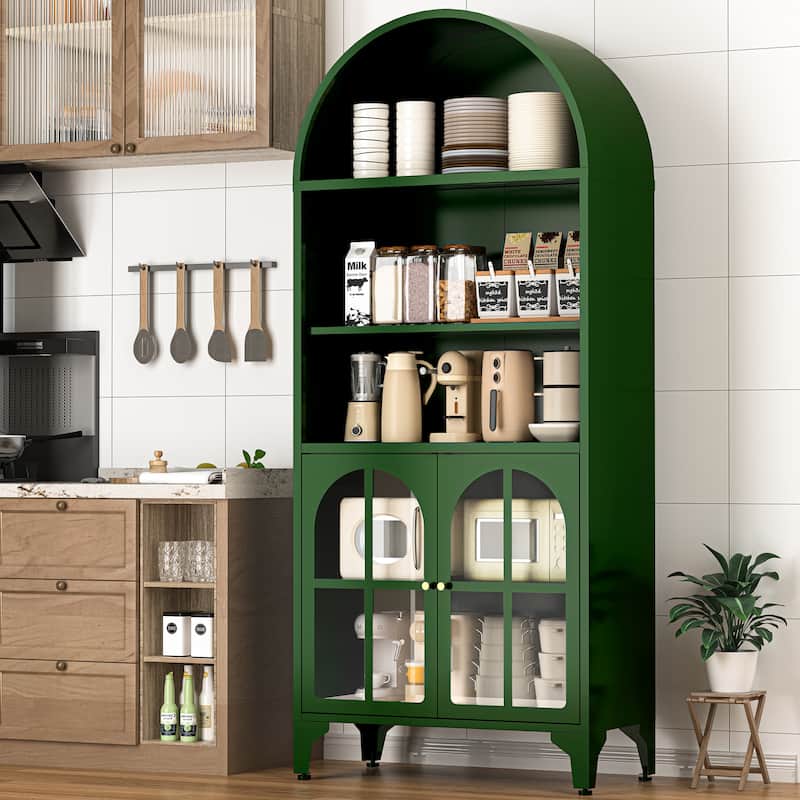 73.6-Inch Arched Metal Storage Display Cabinet with Adjustable Shelves