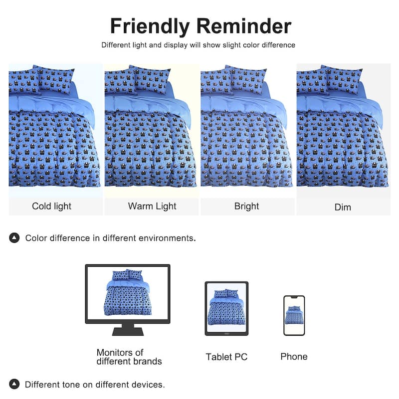 5 Piece Polyester Microfiber Bedding Set Small Black Cartoon Pattern