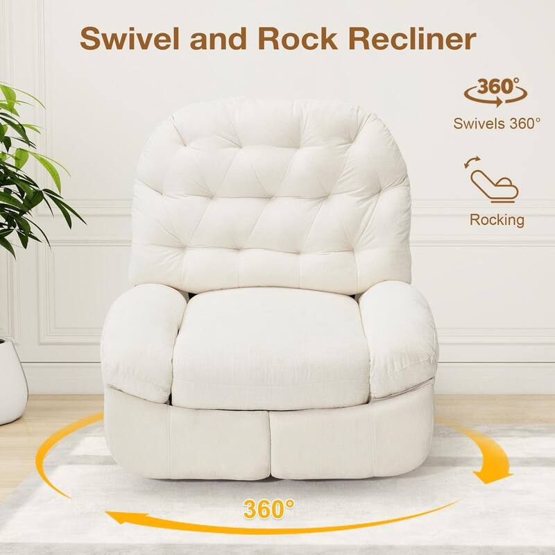 AECOJOY Oversized Recliner Chair, 360° Swivel Rocking Glider, Chenille Rocker for Adults, Modern Ergonomic Chaise Lounge Sofa