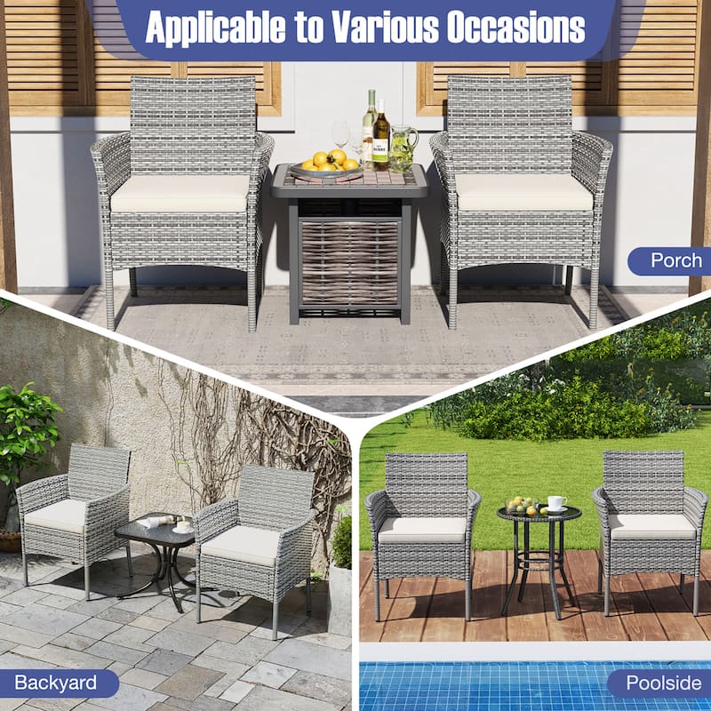 Gymax Outdoor PE Wicker Chairs Set of 2 Patio Dining Armchairs w/