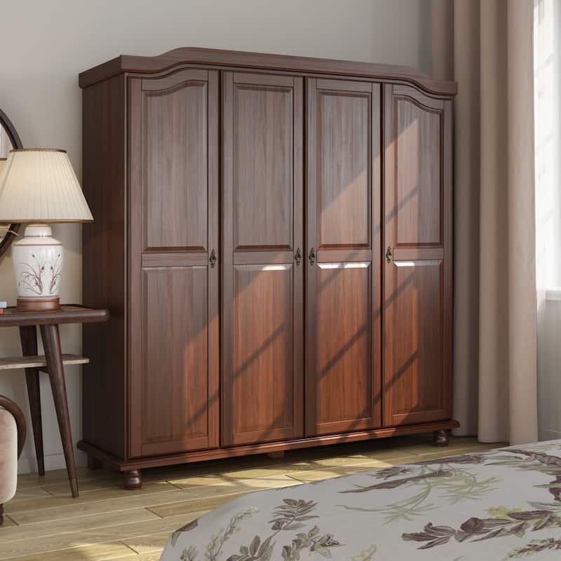 Palace Imports 100% Solid Wood Kyle 4-Door Wardrobe Armoire with Solid Wood or Mirrored Doors - Mocha
