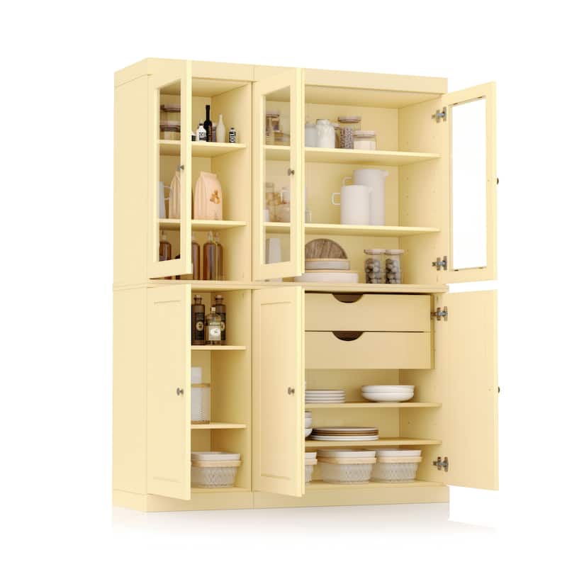 Palace Imports 100% Solid Wood Pantry China Cabinet, Raised Panel & Clear Glass Doors, 2 Drawers, 48.5" Wide, 71.5" Tall