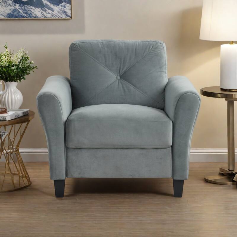 Velvet 1-Seater Sectional Sofa with Memory Foam Cushions - Gray
