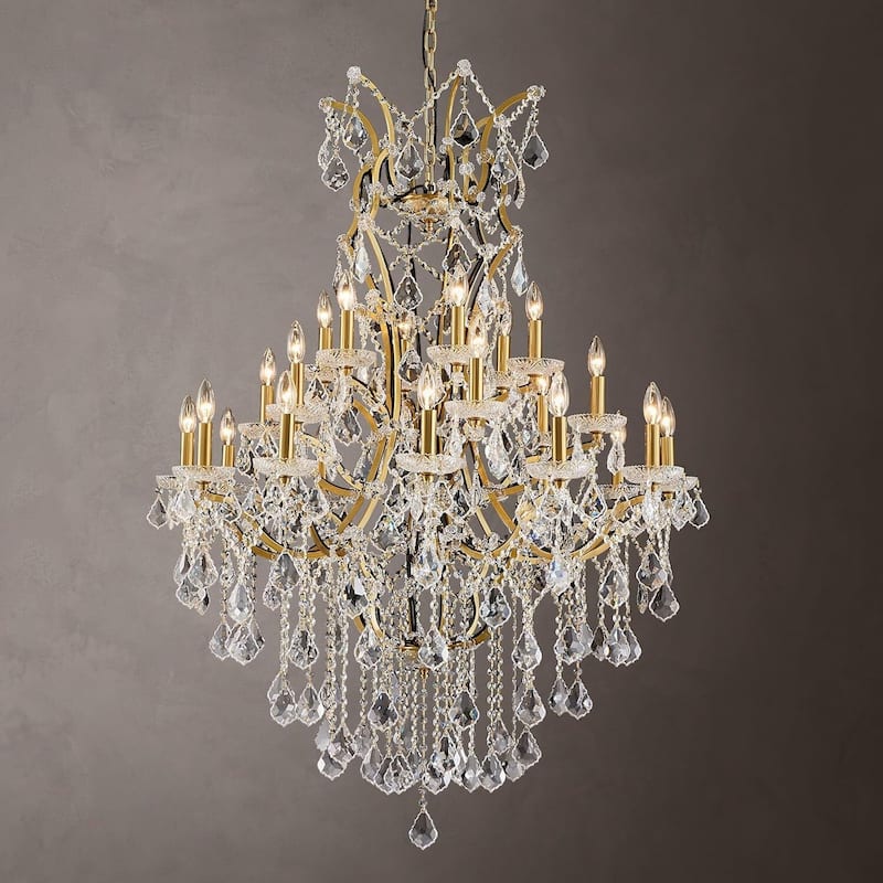 KAYLA Large Crystal Chandelier-12/24-Light Chandelier Light Fixture Modern Maria Theresa Crystal Chandeliers - 37.4in - Glod