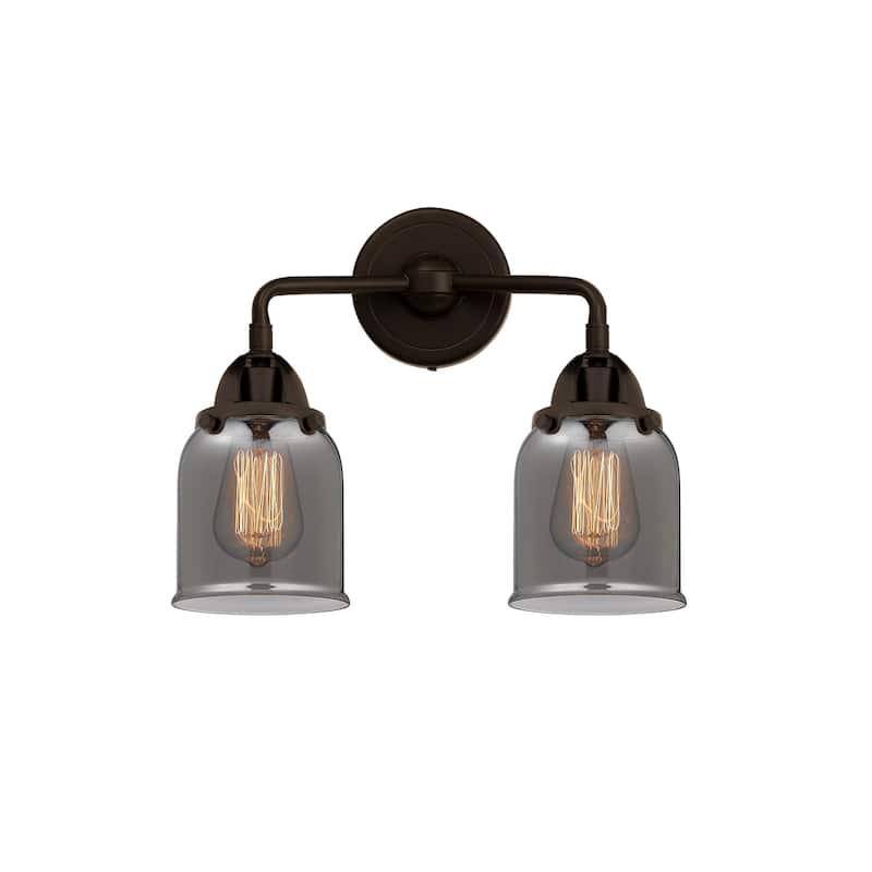 Innovations Lighting Nouveau 2 Bell - 2 Light 13" Bath Vanity Light - Oil Rubbed Bronze/Light Smoke