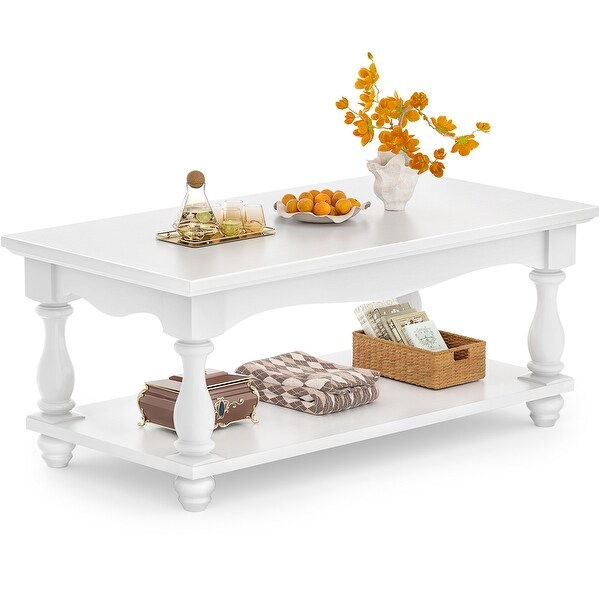French Country Coffee Table with Storage Shlef, Farmhoues