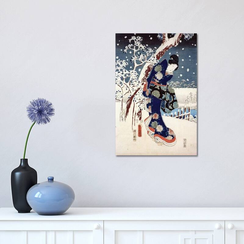 iCanvas "Snow Scene in the Garden of a Daimyo, part of Triptych " by Utagawa Hiroshige Canvas Print - 18x12x1.5