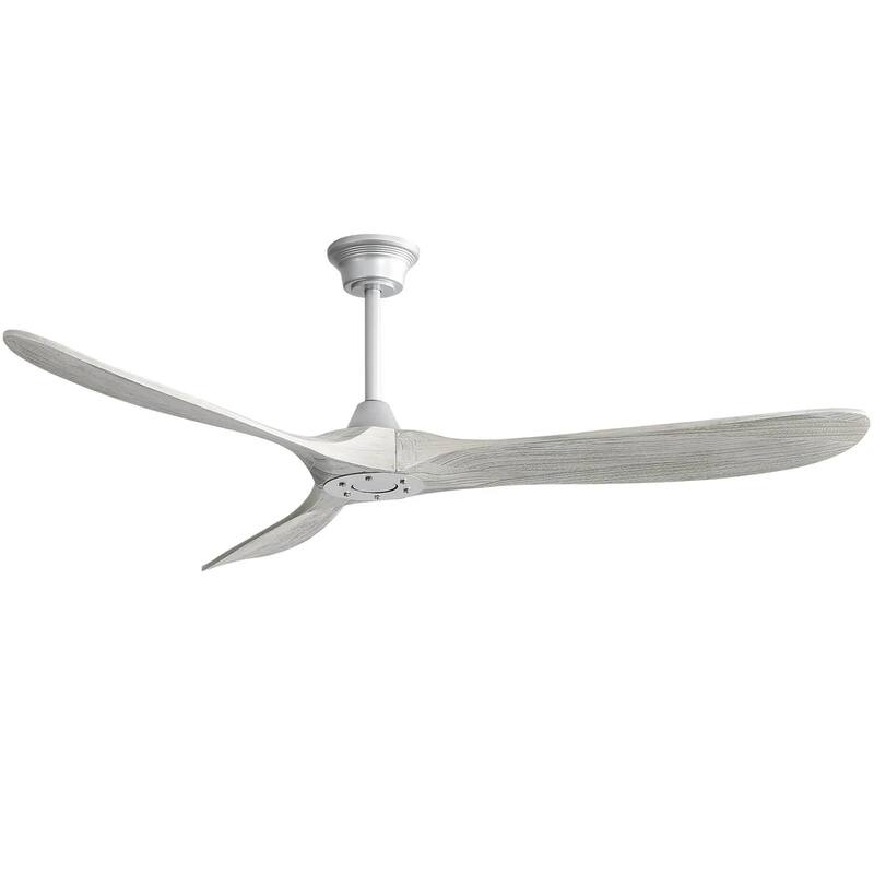 60 Inch Modern Ceiling Fan With 6 Speed Remote Control 3 Solid Wood Blade For Living Room - Silver