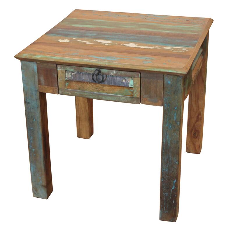 HomeRoots 24" Brown Solid Wood Square End Table With Drawer - 24.00 in. x 24.00 in. x 24.00 in.